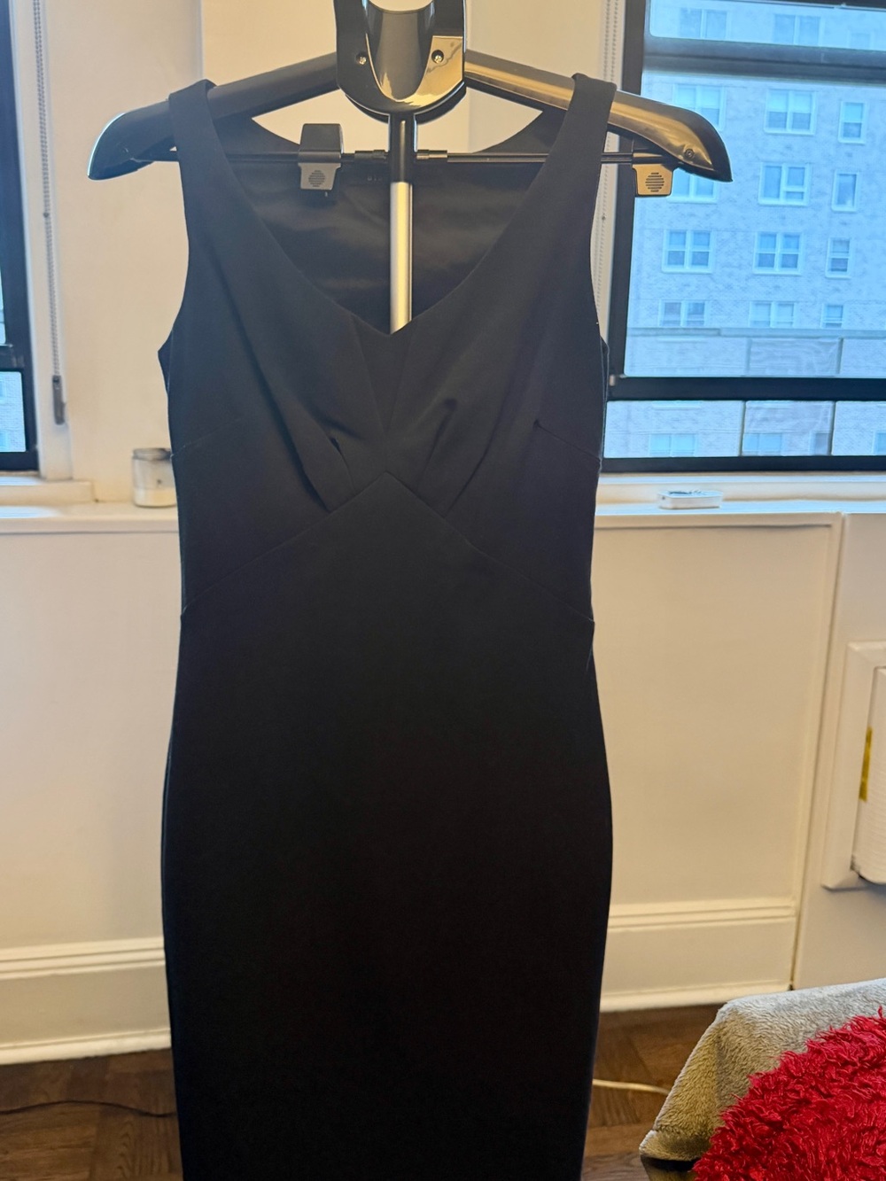 Black Halo Black V-Neck Midi Sheath Dress